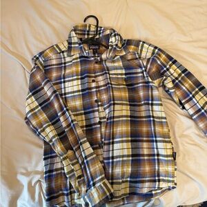 Patagonia Men's Casual Plaid Shirt - Blue, Yellow, Brown